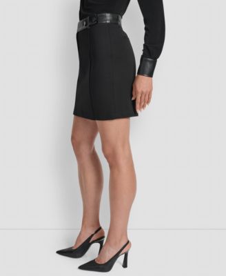Women's Seamed Faux-Leather Trimmed Skirt