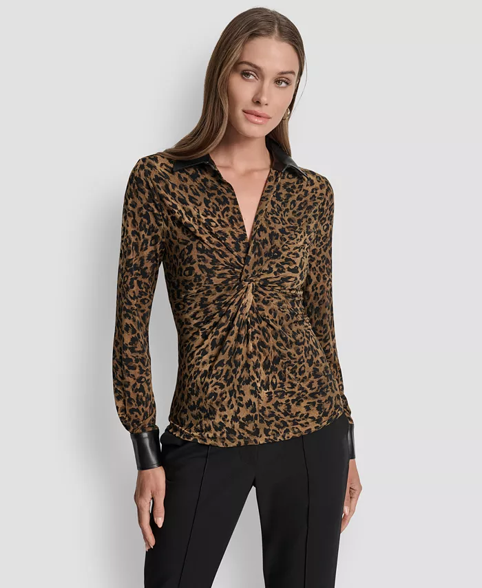 Women's Knot-Front Long-Sleeve Blouse