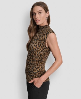 Women's Printed Mock-Neck Cap-Sleeve Top