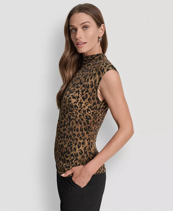 Women's Printed Mock-Neck Cap-Sleeve Top - thumbnail 3