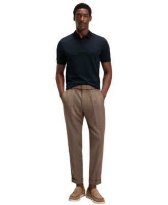 Men's Cotton-Silk Jacquard Zip-Neck Polo Shirt