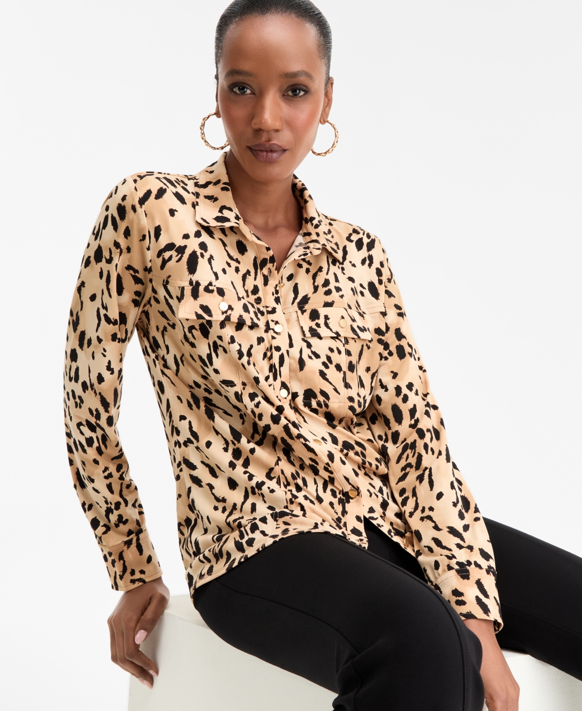 Inc International Concepts Women's Printed Utility Top, Macy's Exclusive In Brown