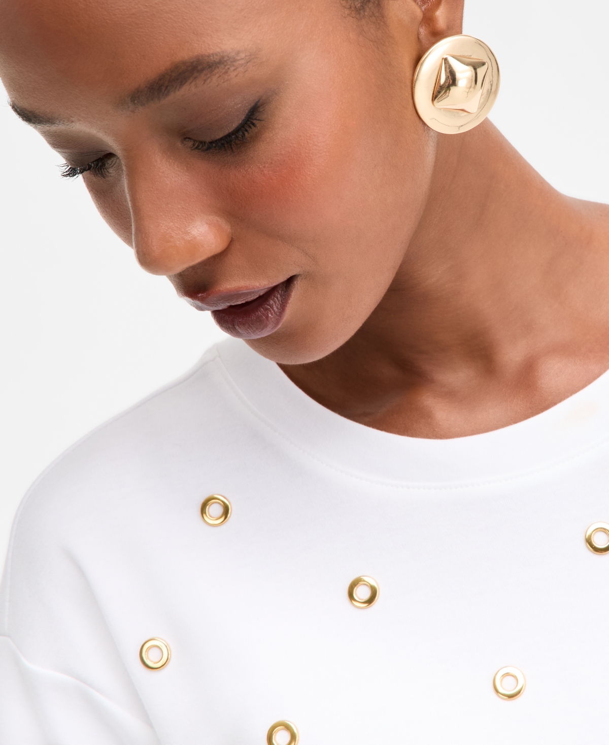 Inc International Concepts Womens Short Sleeve Grommet Top Xs 3x Macys Exclusive In White