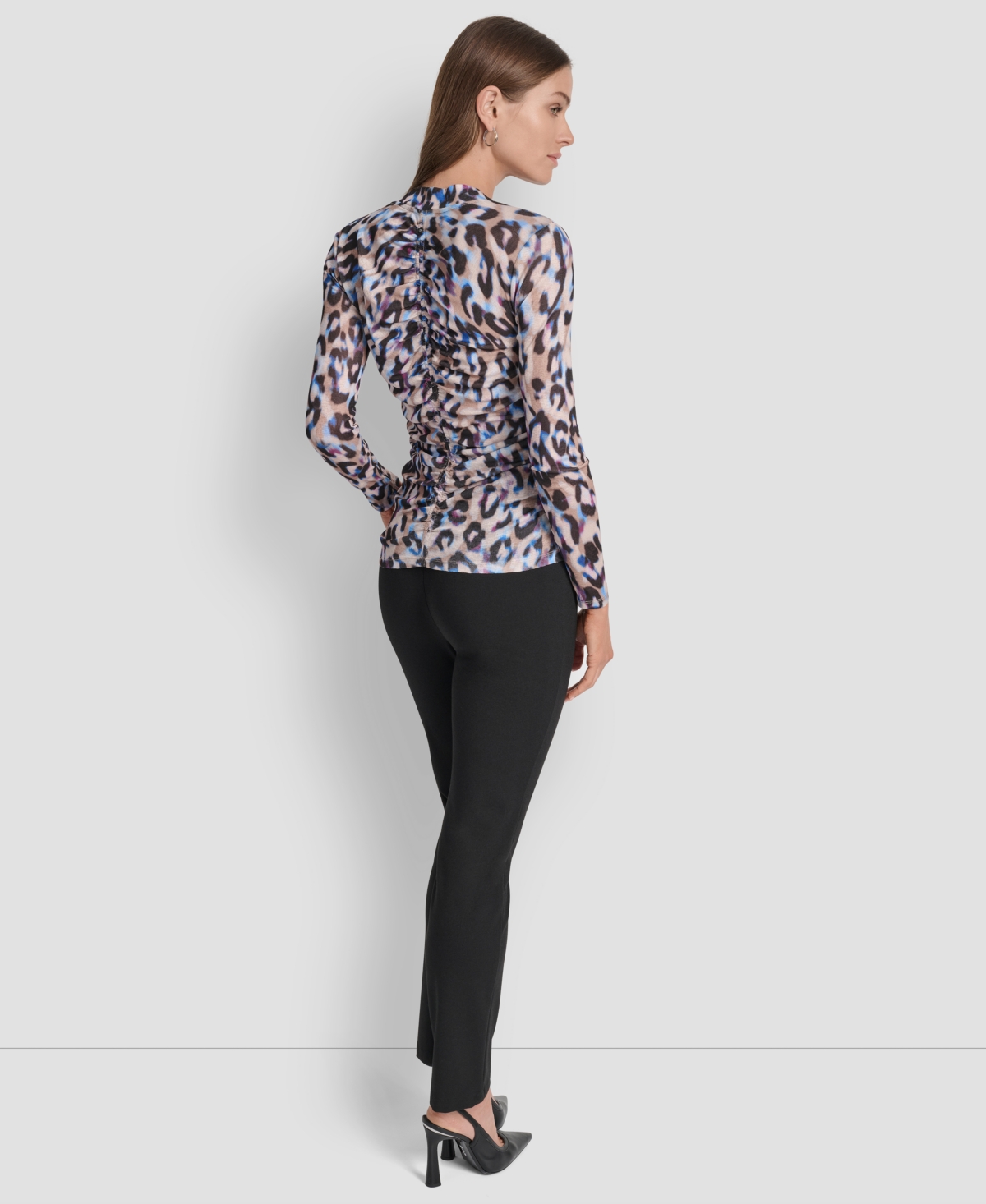 Dkny Women's Printed V-neck Ruched Top In Multi