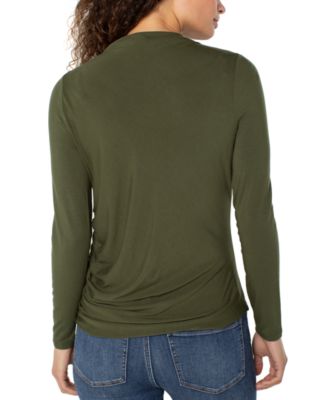 Women's Mock-Neck Long-Sleeve Shirred Knit Top