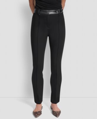 DKNY - Women's Faux-Leather-Trim Ponte Bootcut Pants