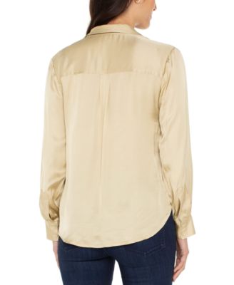 Women's Long-Sleeve Button-Front Satin Shirt