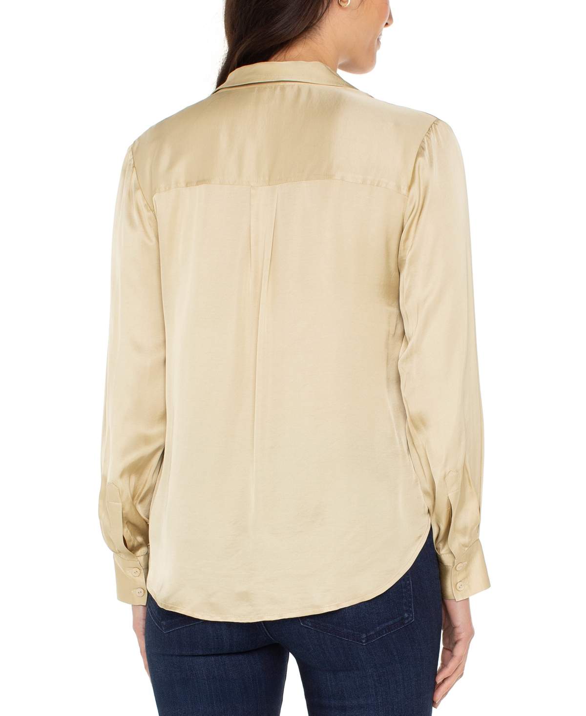 Liverpool Los Angeles Women's Long-sleeve Button-front Satin Shirt In Brown