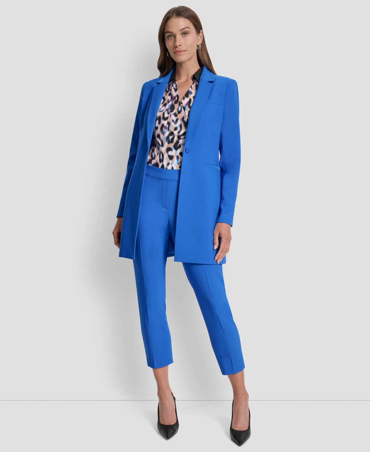 Dkny One Button Longline Blazer In Blue