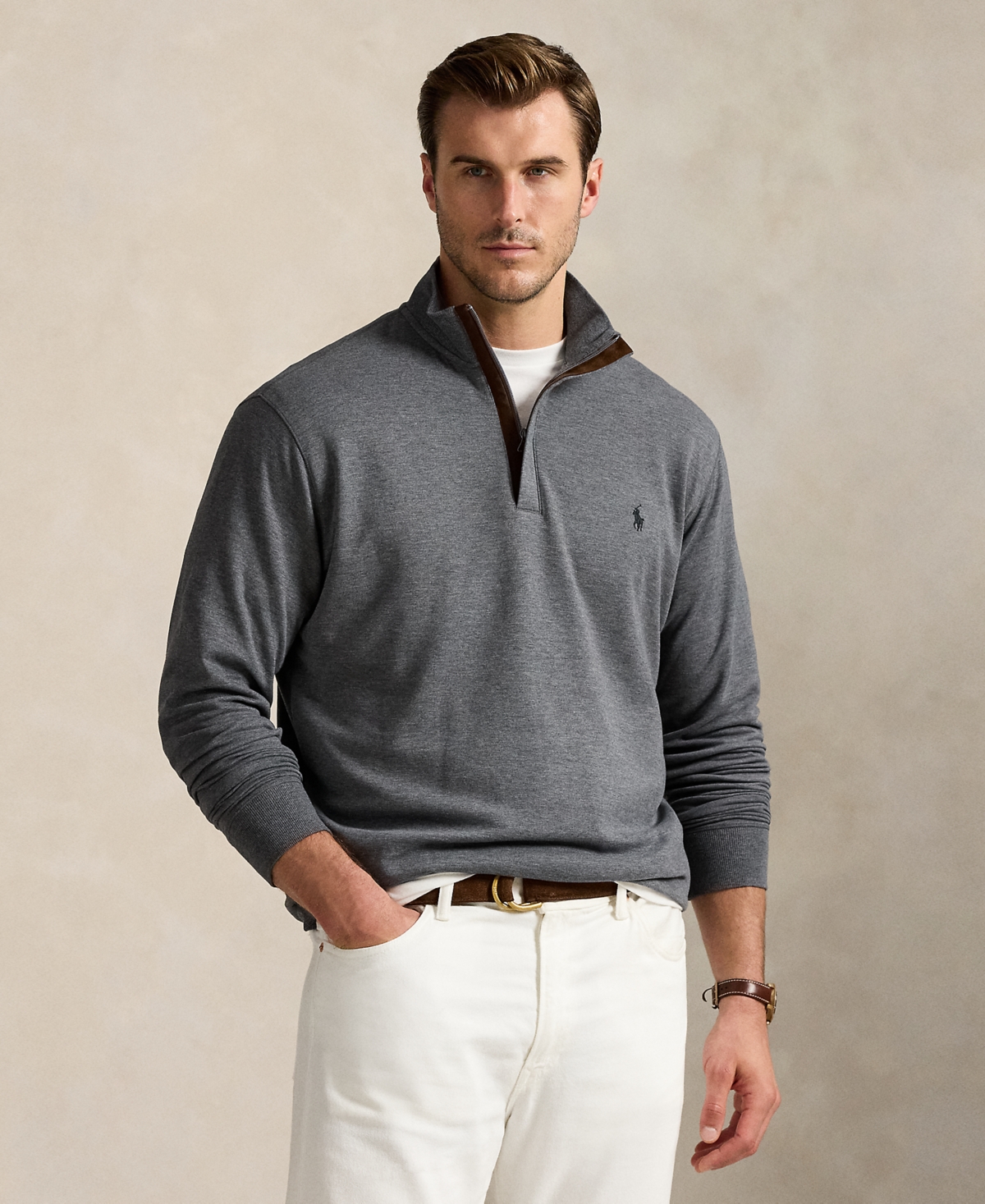 Polo Ralph Lauren Men's Big & Tall Luxury Jersey Quarter-Zip Pullover