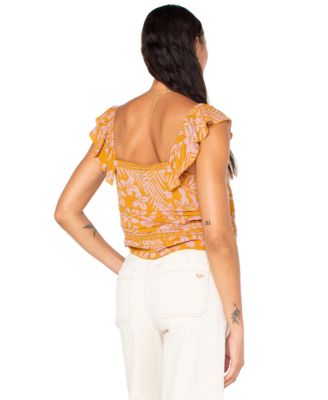 Juniors' Coastal Rays Seamed Flutter-Sleeve Cropped Top