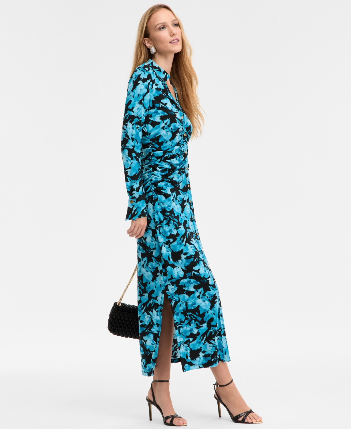 Inc International Concepts Women's Printed Long Sleeve Collared Maxi Dress, Macy's Exclusive In Multi