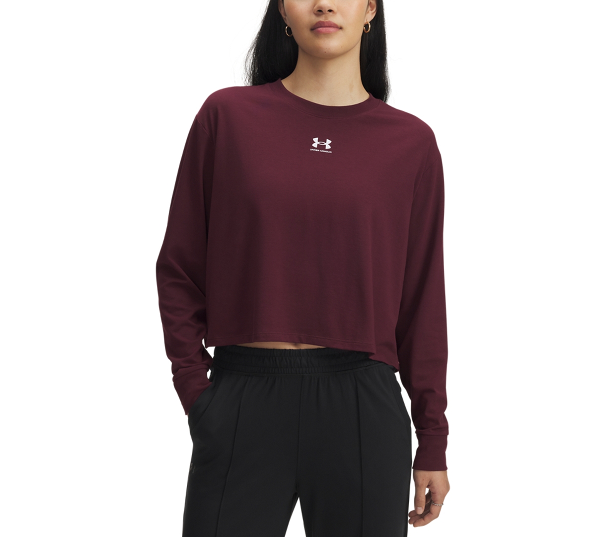 Under Armour Women's Active Campus Boxy Cropped Long-sleeve T-shirt In Burgundy