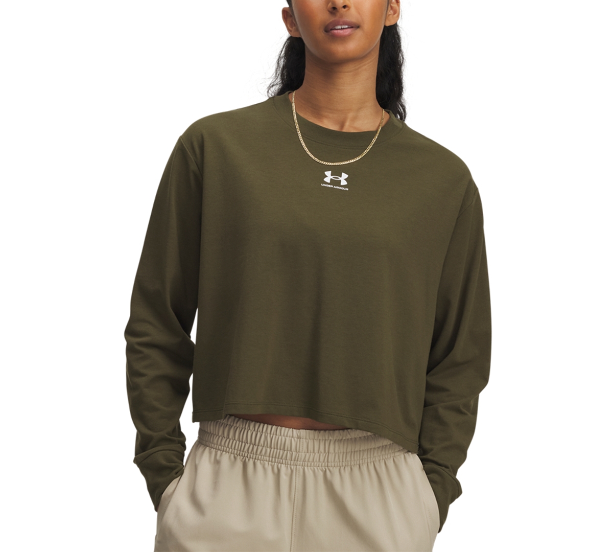 Under Armour Women's Active Campus Boxy Cropped Long-sleeve T-shirt In Green
