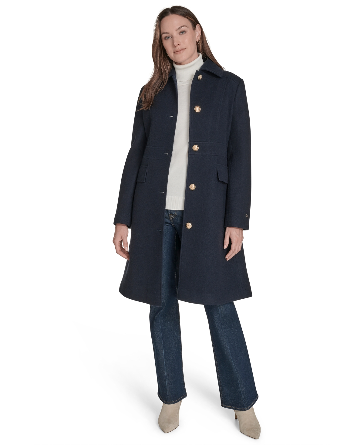 Tommy Hilfiger Women's Hooded Single-breasted Coat, Created For Macy's In Blue