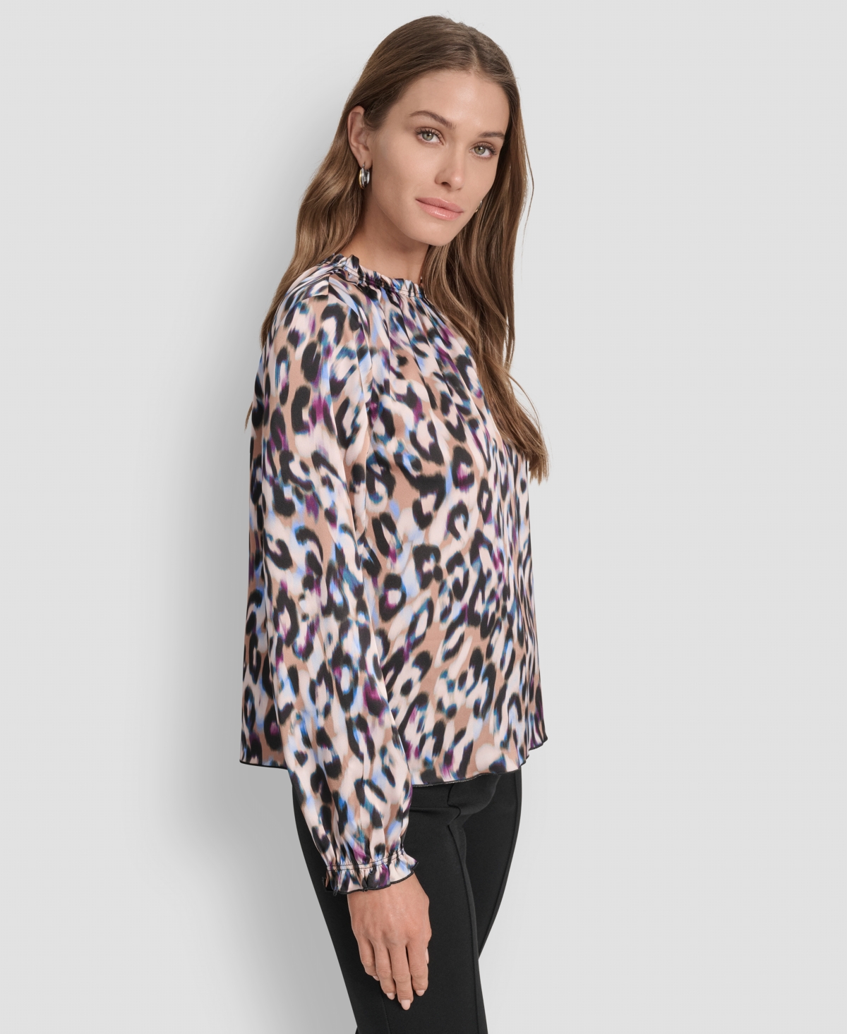Dkny Twist Front Crinkle Satin Shirt In Multi