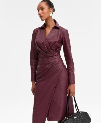 Women's Surplice-Neck Faux-Leather Dress, Macy's Exclusive 