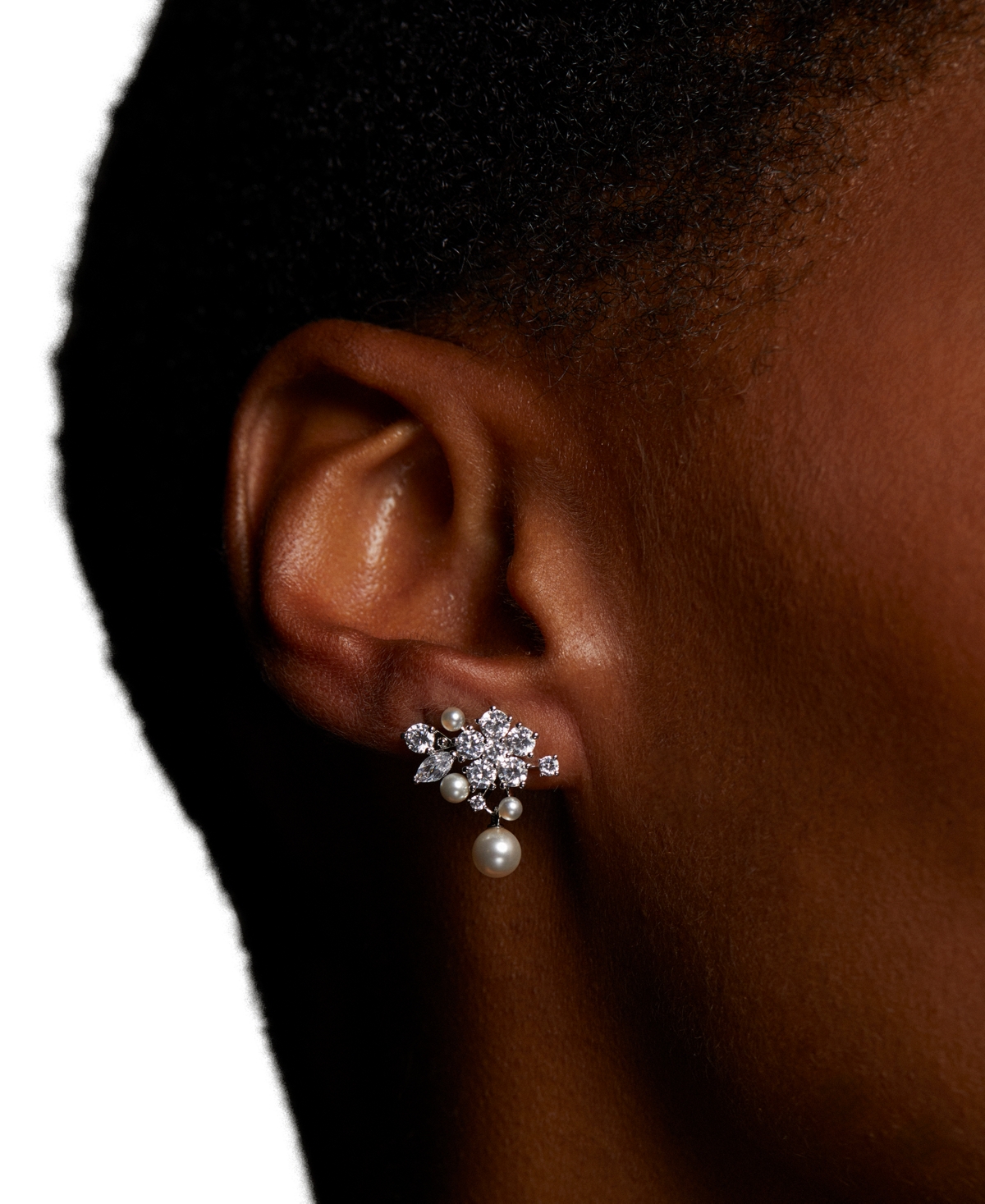 Eliot Danori Cubic Zirconia & Imitation Pearl Cluster Drop Earrings, Exclusively At Macy's In Silver