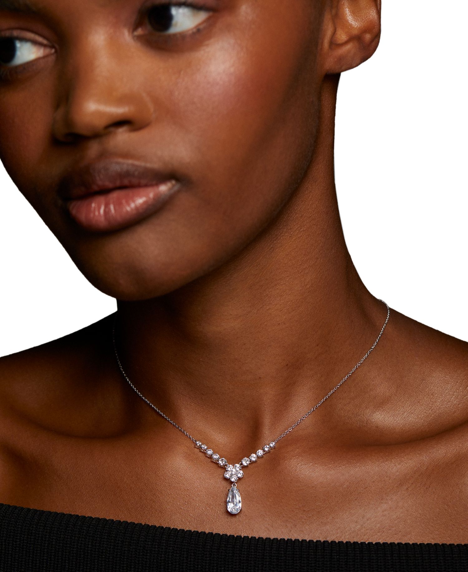 Cubic Zirconia Lariat Necklace, 16" + 2" extender