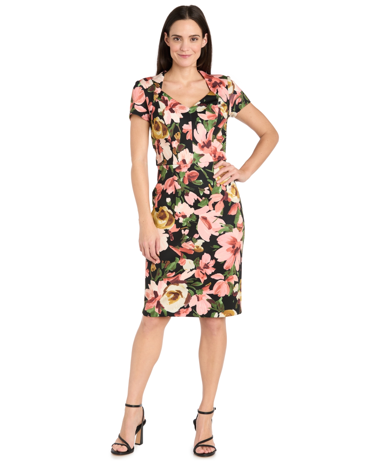Women's Floral-Print Short-Sleeve Dress - Black/Multi