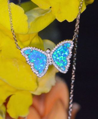 Butterfly Necklace with Lab-Grown Opal in Sterling Silver