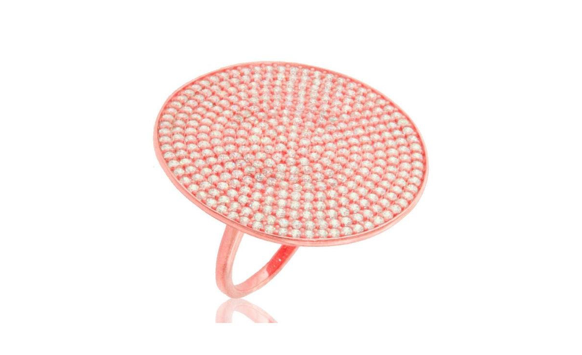 Suzy Levian Cubic Zirconia Sterling Silver Pave Round Medallion Ring - Rose gold