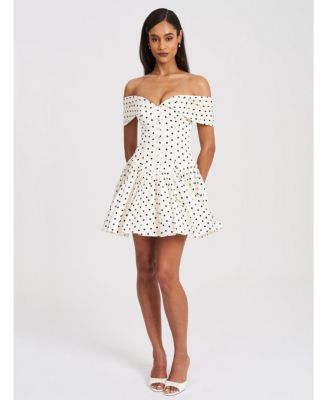 Women's Edeline Polka Dot Off-shoulder Pleated Mini Dress