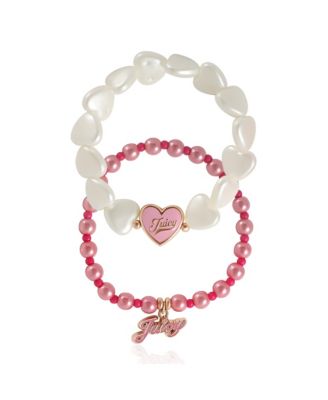 Pink & White Bracelet Duo – Heart & Juicy Charms