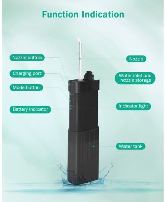 INITIO Water Flosser with Telescopic Water Tank, Portable Oral Irrigator Water for Travel, IPX7 Waterproof, 4 Nozzle Type
