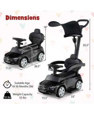 Toddler 3-in-1 Push Car w/Adjustable Canopy Under Seat Storage Realistic Sounds