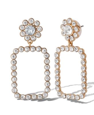 Gold-Tone Pave Rectangle Drop Earrings