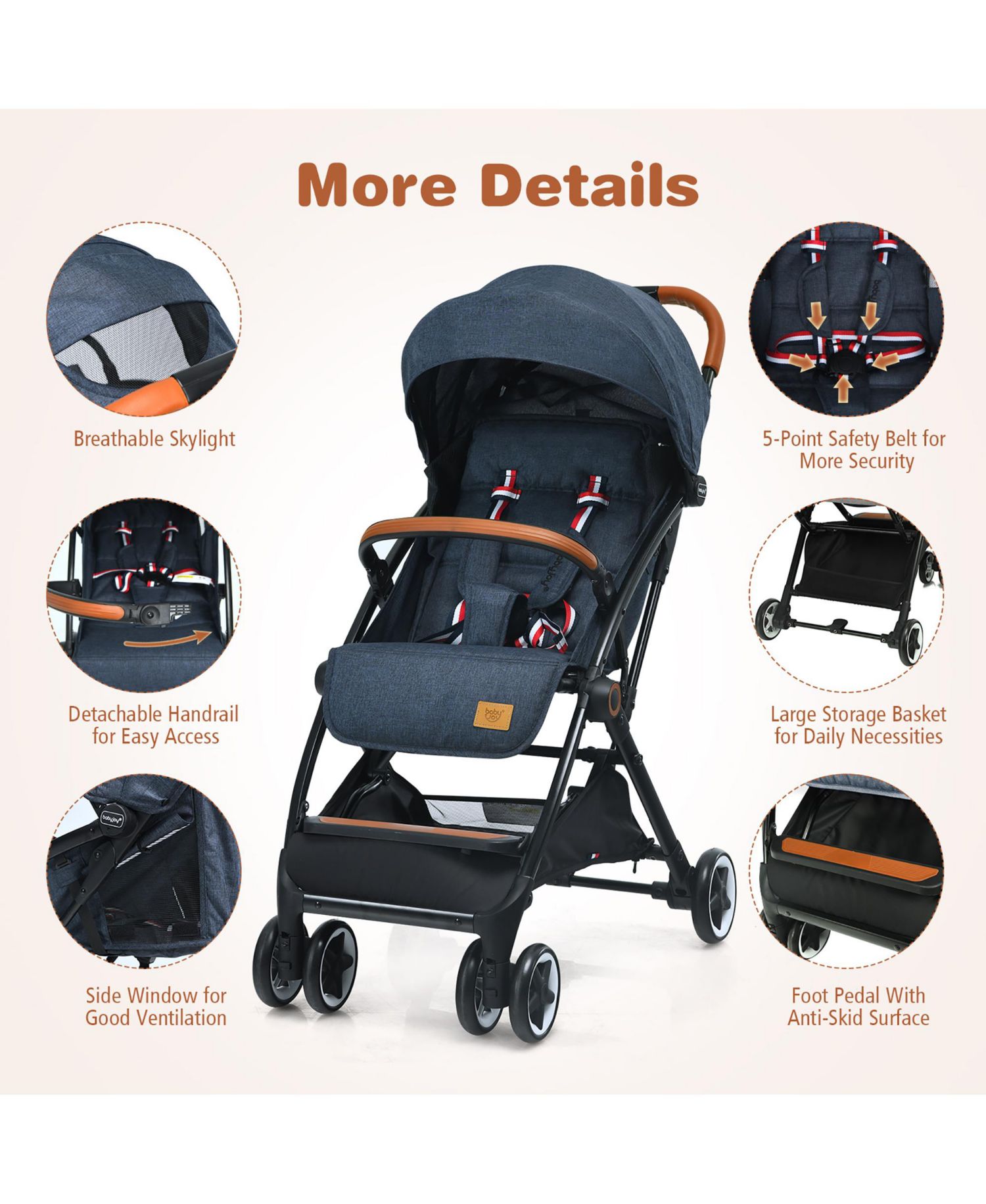 Lightweight Baby Stroller Aluminium Frame for Home Office Use