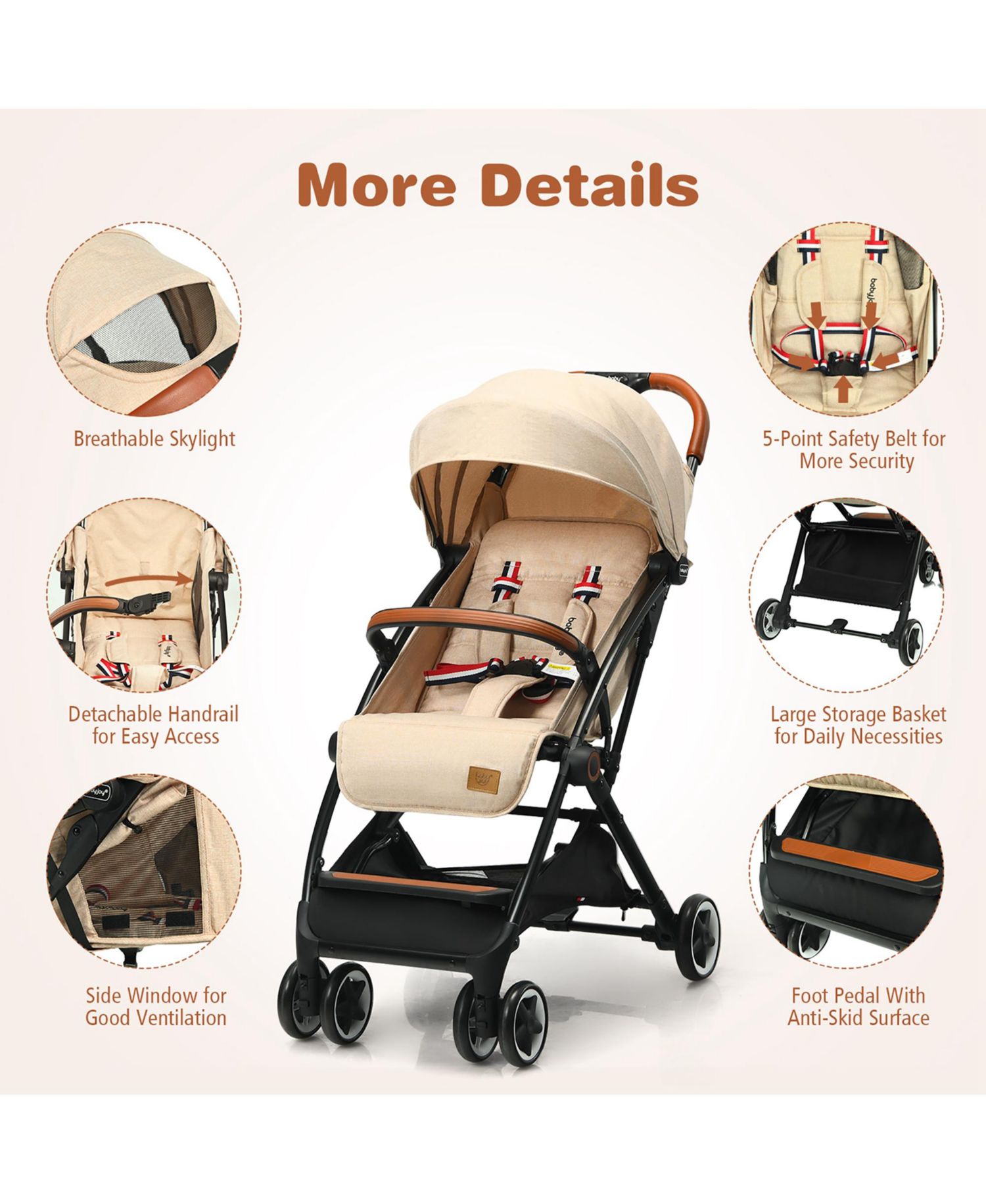 Lightweight Baby Stroller Aluminium Frame for Home Office Use