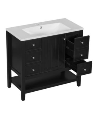 36" Black Bathroom Vanity w/ Sink Cabinet & Drawers