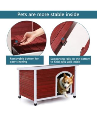 Medium Wooden Dog House Waterproof Elevated Red