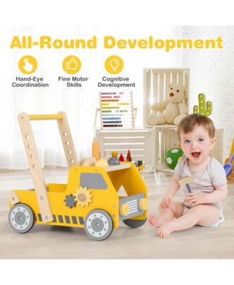 2-In-1 Montessori Wooden Baby Walker with Learning Activities Adjustable Speed