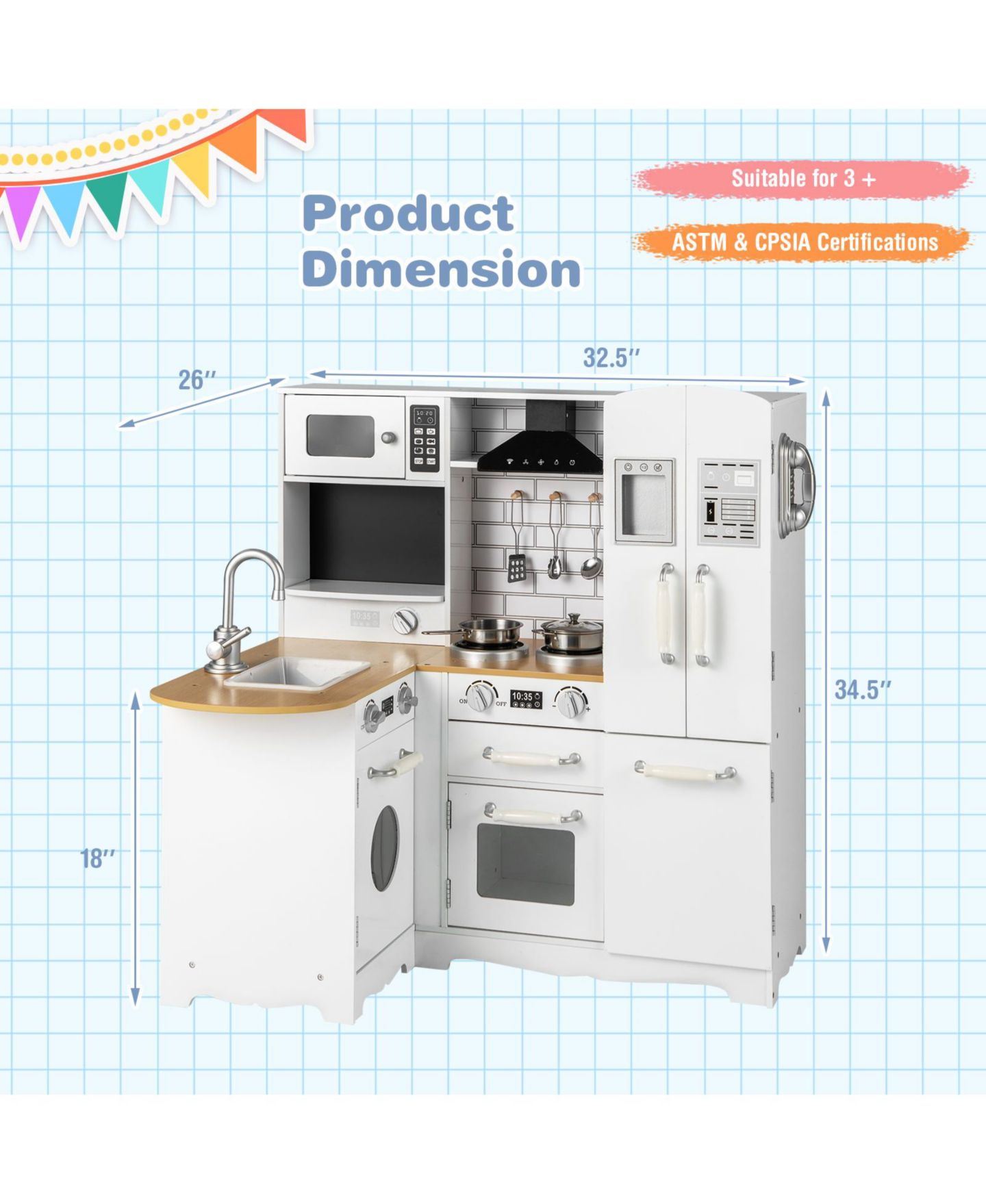 Детский игровой набор Mecale Wooden Corner Kitchen Playset, от 3 лет, цвет: Белый — фото 7