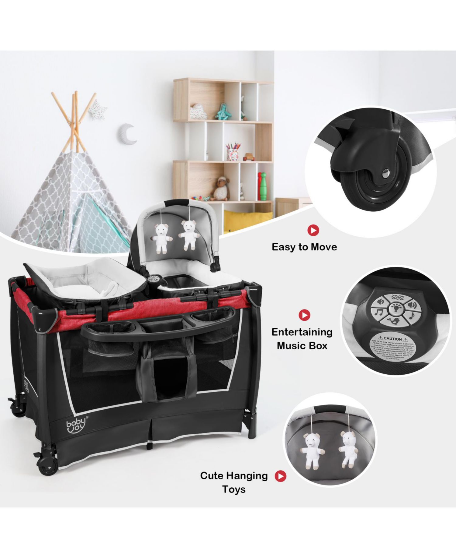 Kids 4 in 1 Convertible Portable Playard Newborn Napper