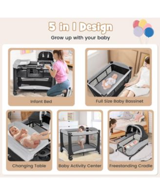 5 in 1 Portable Baby Playard Nursery Center w/ Cradle & Storage Basket