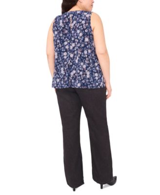 Plus Size Sleeveless Printed Keyhole Top