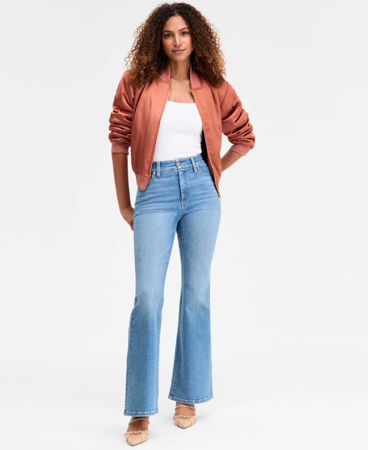 Inc International Concepts Petite High-rise Flare-leg Jeans, Macy's Exclusive In Blue