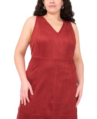 Plus Size Faux-Suede Sleeveless V-Neck Midi Dress