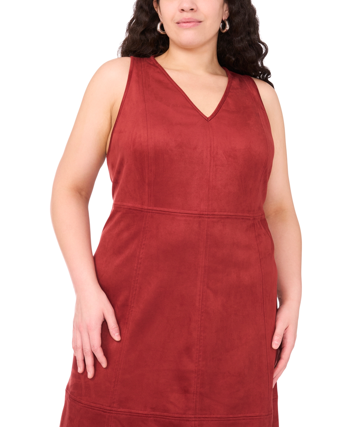 Vince Camuto Plus Size Sleeveless V-neck Midi Dress In Red
