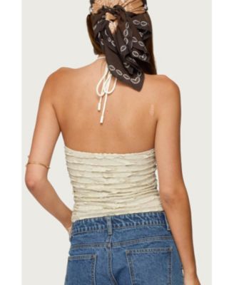 Women's Criss Cross Bead Ruffled Halter Top