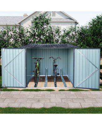 Steel Outdoor Storage Shed For Bicycle with Slope Roof and 4 Bike Tracks