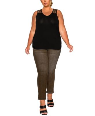 Plus Size Pebble Mesh Inset Side Ruched Tank Top