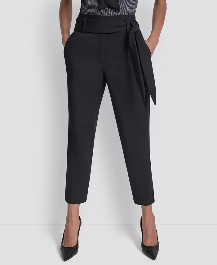 Women's Tie-Waist High-Rise Straight-Fit Pants