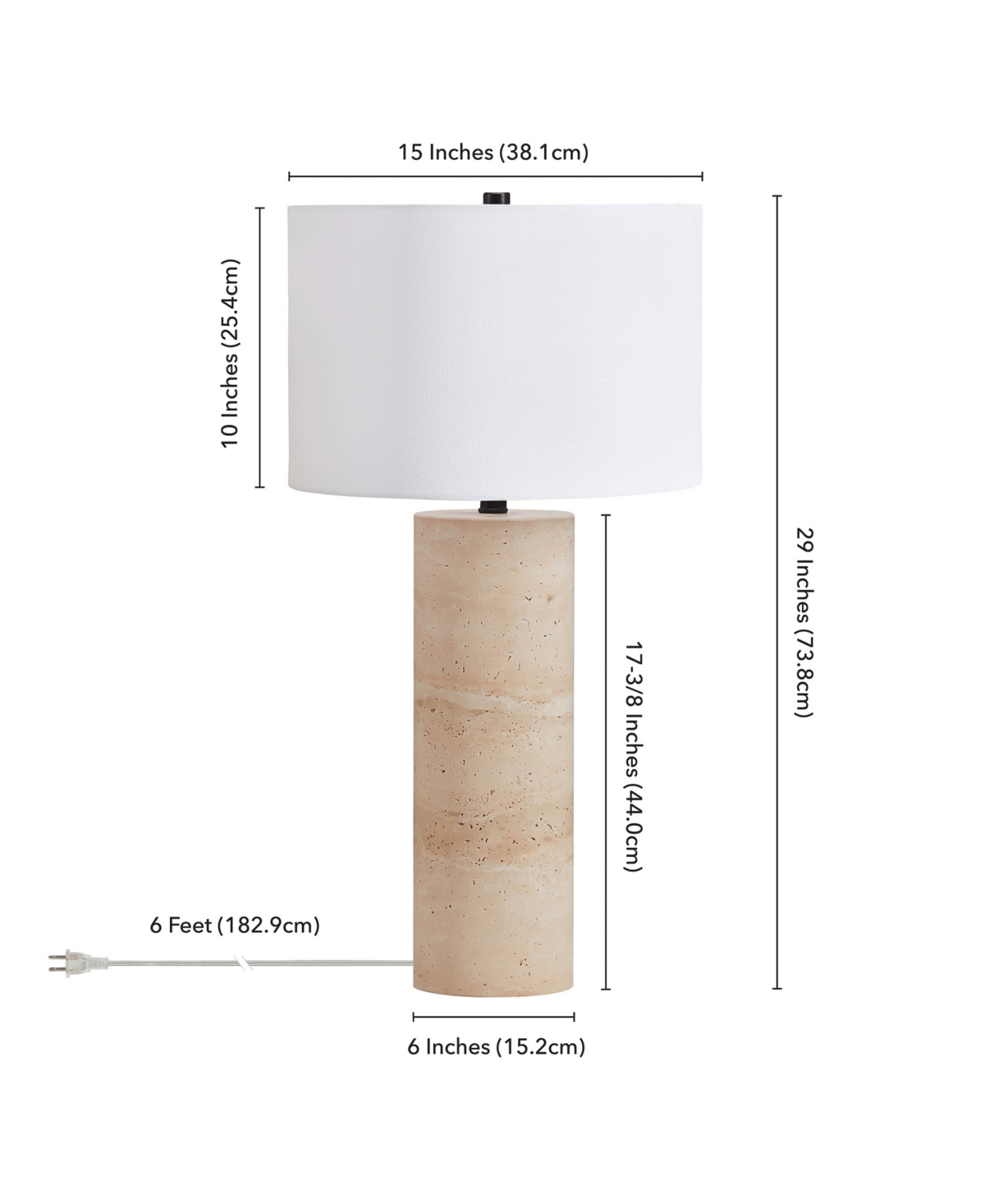 Hudson & Canal Corbett 29" Metal Natural Travertine Stone Table Lamp With Fabric Shade