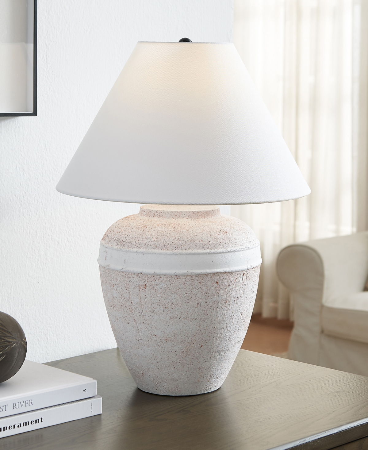 Hudson & Canal Chiara 22.5" Ceramic Table Lamp With Fabric Shade In White