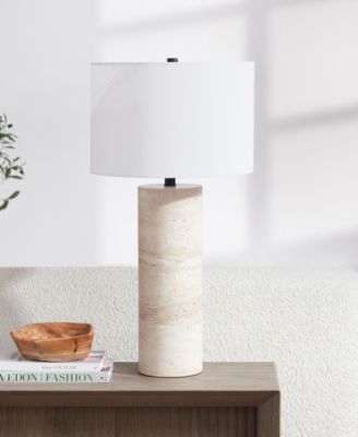 Corbett 29" Metal Natural Travertine Stone Table Lamp with Fabric Shade